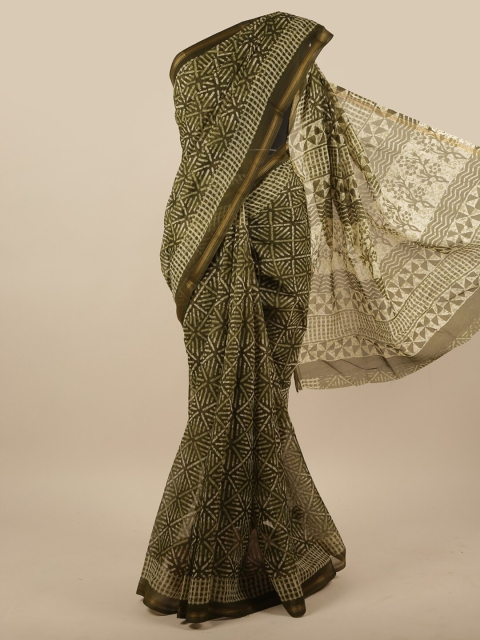

Pothys Green & Off-White Geometric Printed Zari Saree