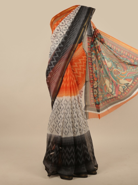 

Pothys Orange & Black Zari Cotton Blend Saree