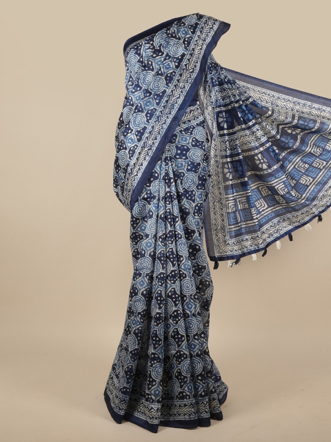 

Pothys Blue & White Batik Cotton Blend Saree