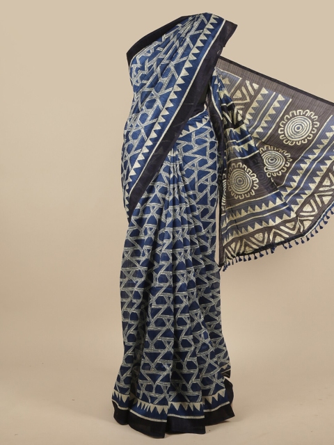 

Pothys Blue Geometric Printed Jute Silk Saree