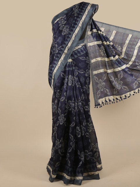 

Pothys Navy Blue & White Jute Silk Saree