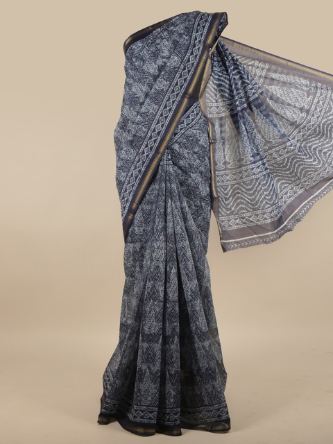 

Pothys Blue & Gold-Toned Batik Cotton Blend Saree