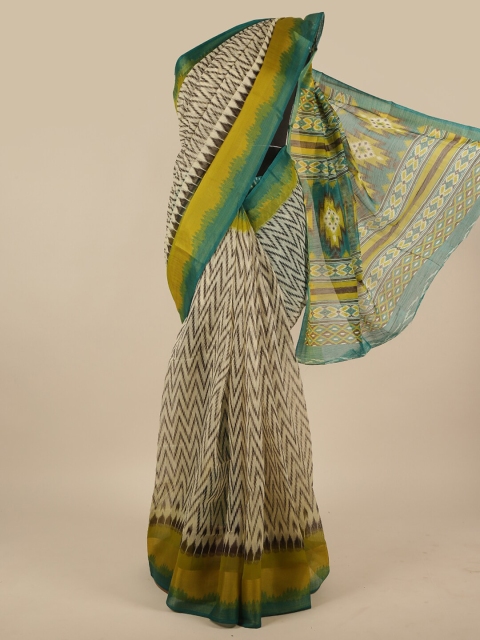 

Pothys Cream-Coloured & Blue Zari Printed Saree