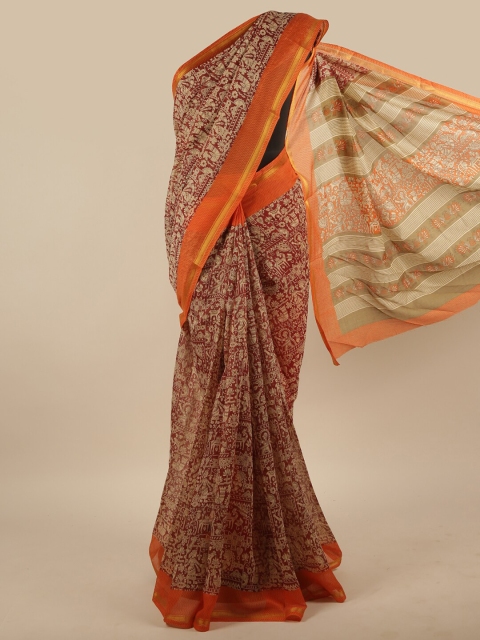 

Pothys Maroon & Beige Ethnic Motifs Printed Saree