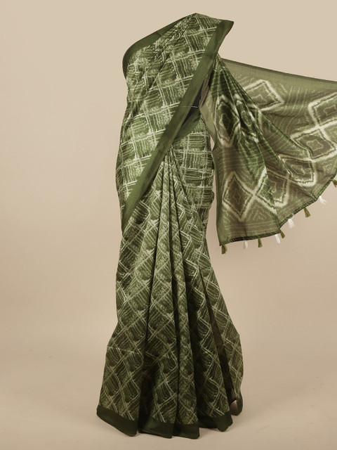 

Pothys Green & Off-White Geometric Printed Saree