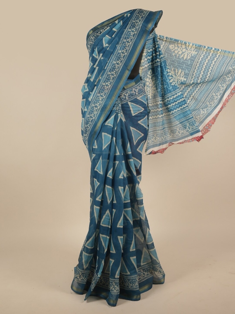 

Pothys Blue & White Zari Saree