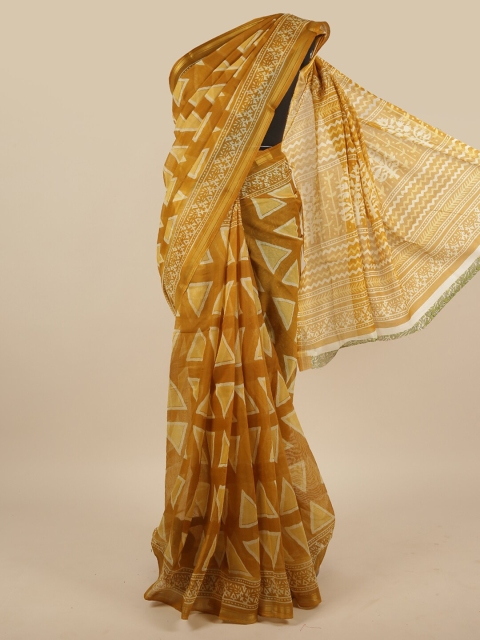 

Pothys Mustard & Off White Printed Saree