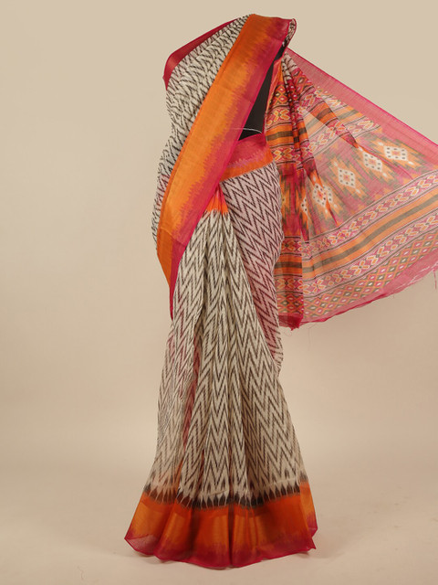 

Pothys Cream-Coloured & Orange Geometric Printed Saree