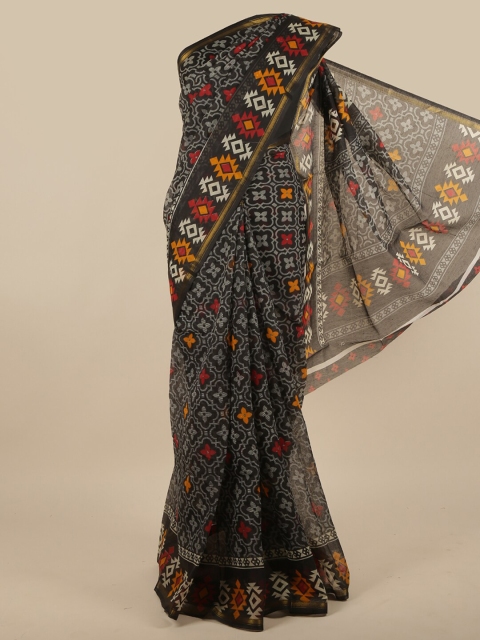 

Pothys Black & Red Floral Printed Saree