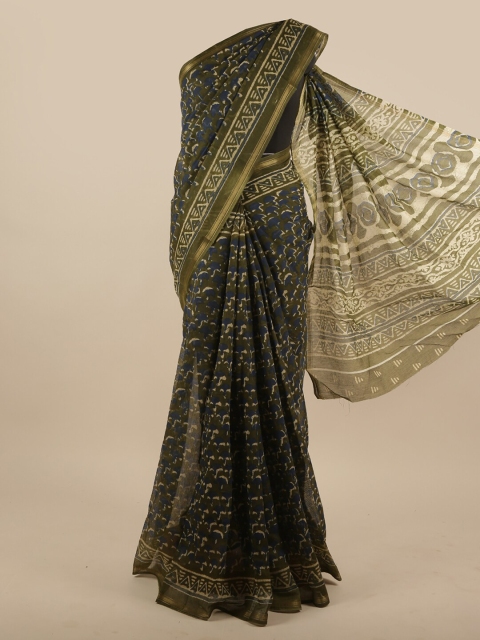 

Pothys Green & Navy Blue Batik Zari Saree