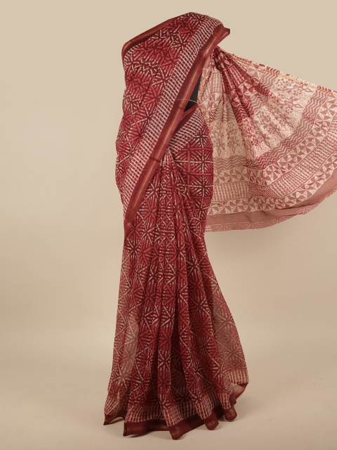 

Pothys Maroon & Off-White Geometric Printed Zari Saree