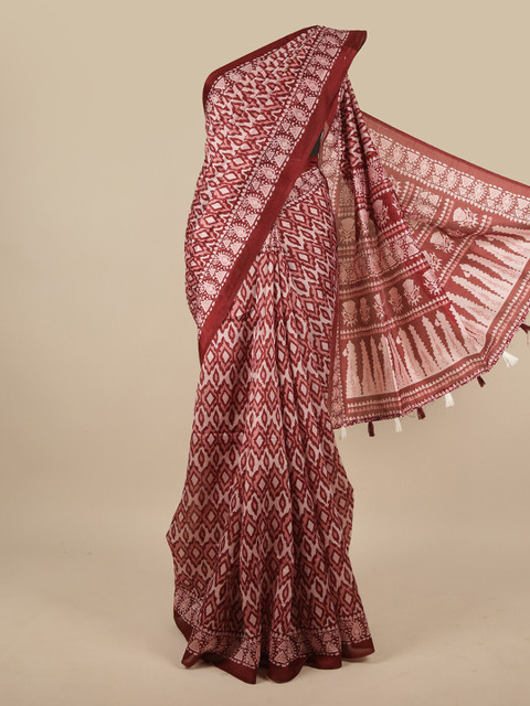 

Pothys Maroon & Off White Printed Saree