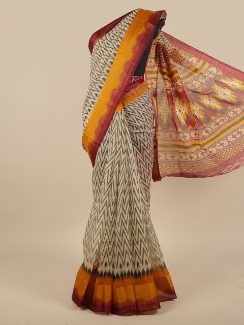 

Pothys Cream-Coloured & Grey Printed Saree