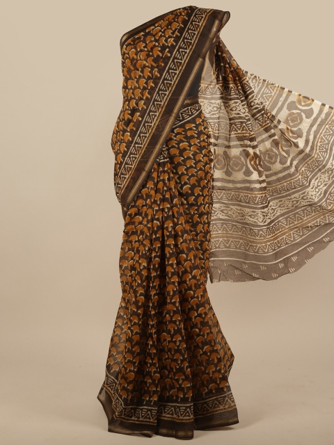 

Pothys Brown & Orange Batik Zari Saree