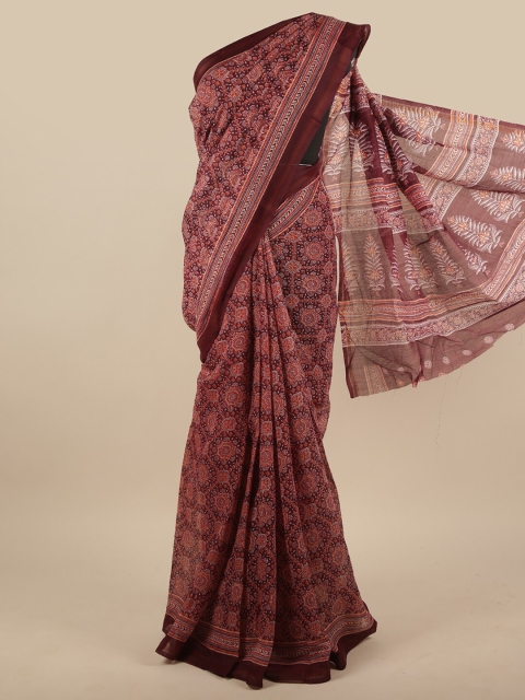 

Pothys Burgundy Ethnic Motifs Printed Cotton Blend Saree
