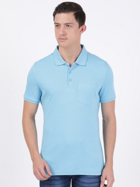 

Jockey Men Blue Polo Collar Pockets T-shirt