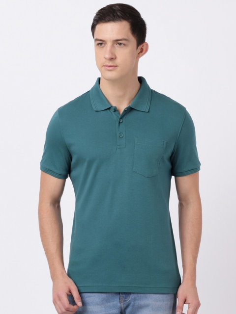 

Jockey Men Green Polo Collar Pockets T-shirt