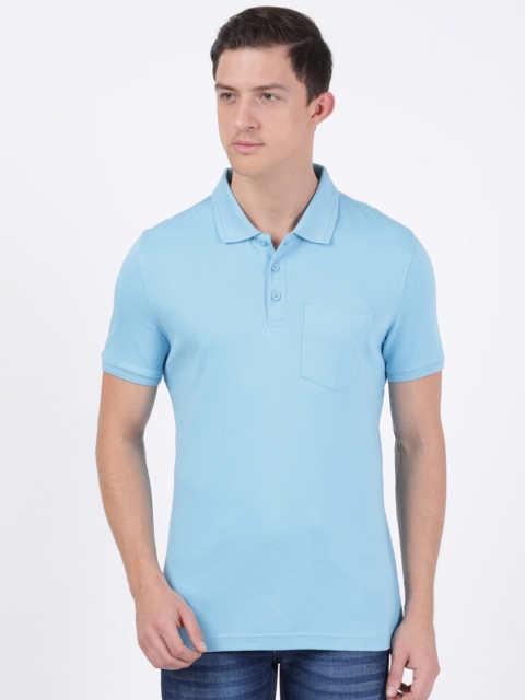 

Jockey Men Blue Polo Collar Pockets T-shirt