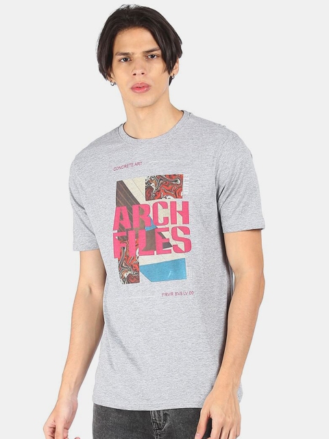 

Colt Men Grey & illusion blue Typography Printed Applique T-shirt