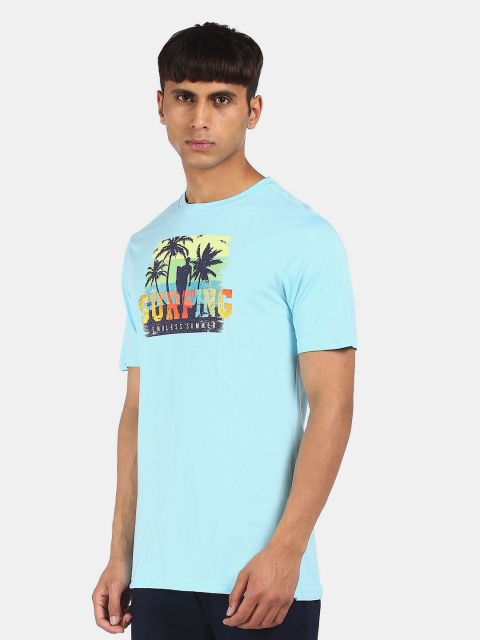 

Colt Men Blue Printed Tropical Cotton Regular Fit T-shirt
