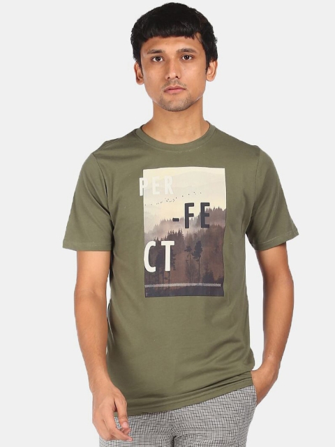 

Colt Men Olive Green Printed Cotton T-shirt