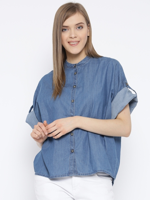 

Vero Moda Women Blue Solid Boxy Denim Shirt