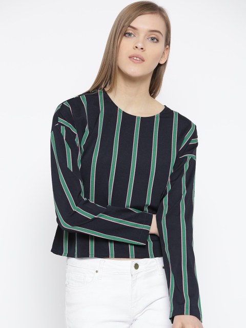 

Vero Moda Women Navy Striped Boxy Top, Navy blue
