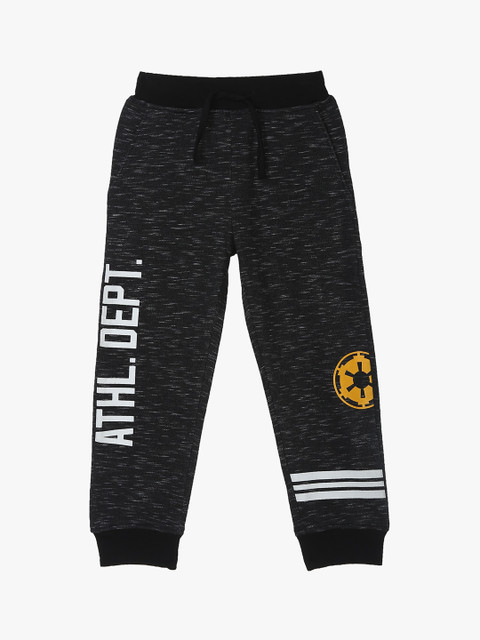 

612 league Boys Black Printed Pure Cotton Regular Fit Joggers