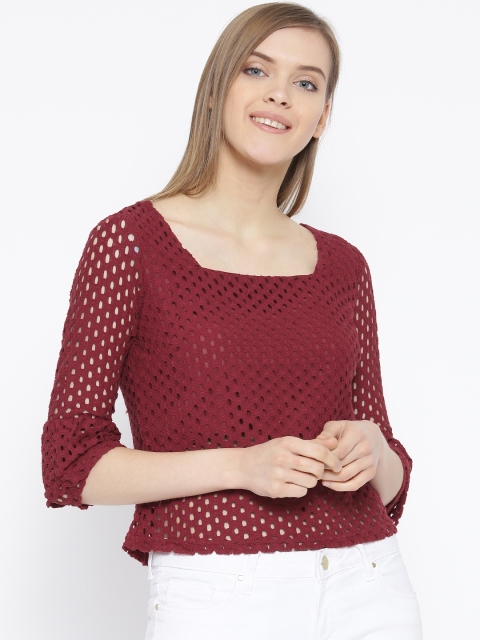 

Vero Moda Women Maroon Cut-Out Thread-Work Top