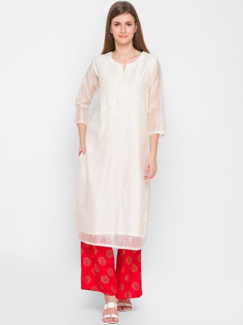 

ZOLA Woman Cream-Coloured Embroidered Chikankari Kurta