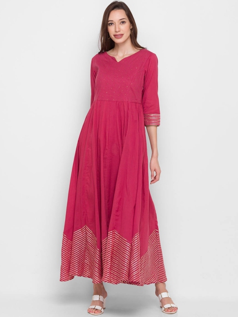 

ZOLA Pink & Gold-Toned Embellished Ethnic Cotton Maxi Dress