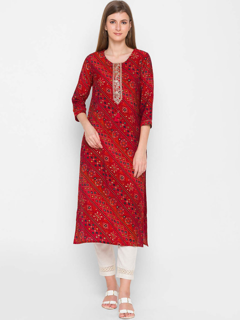 

ZOLA Women Red Geometric Embroidered Thread Work Kurta