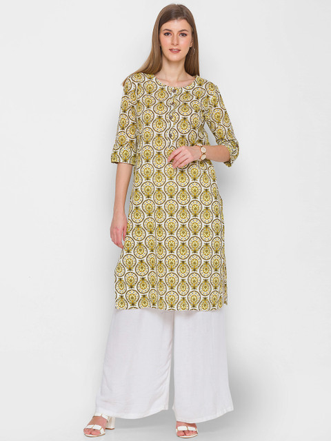 

ZOLA Women Yellow Ethnic Motifs Pure Cotton Printed Kurta