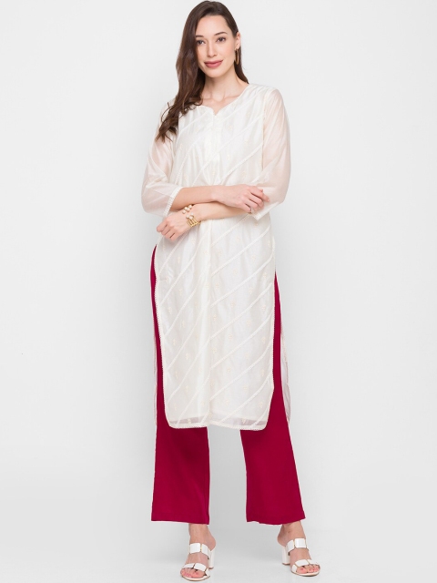 

ZOLA Women Cream-Coloured Embroidered Chikankari Kurta