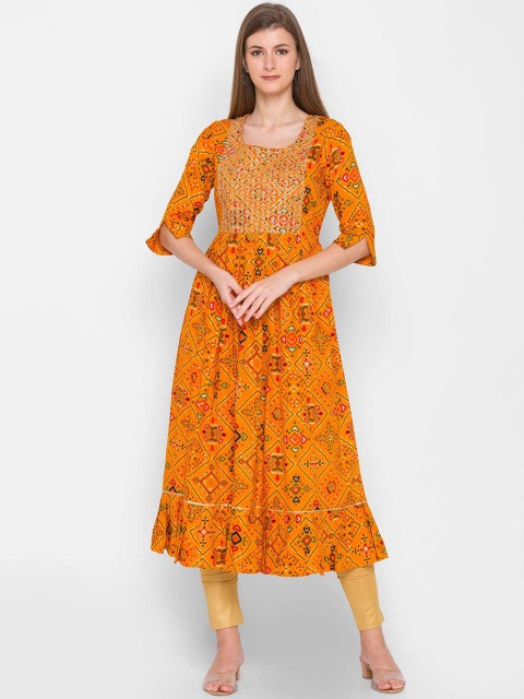 

ZOLA Women Yellow Embroidered Anarkali Kurta