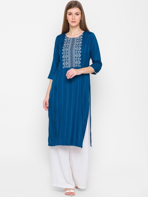 

ZOLA Women Teal Embroidered Thread Work Kurta