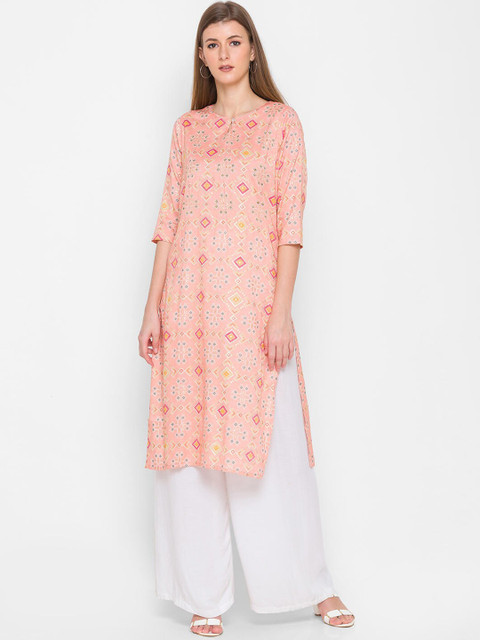 

ZOLA Woman Peach-Coloured Printed Keyhole Neck Kurta