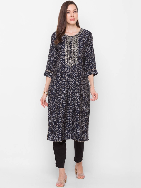 

ZOLA Women Navy Blue Bandhani Printed Kurta