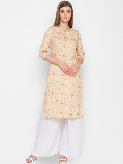

ZOLA Women Beige Geometric Printed Keyhole Neck Kurta