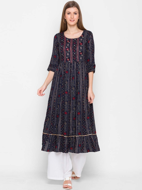 

ZOLA Women Navy Blue & Red Geometric Dyed Anarkali