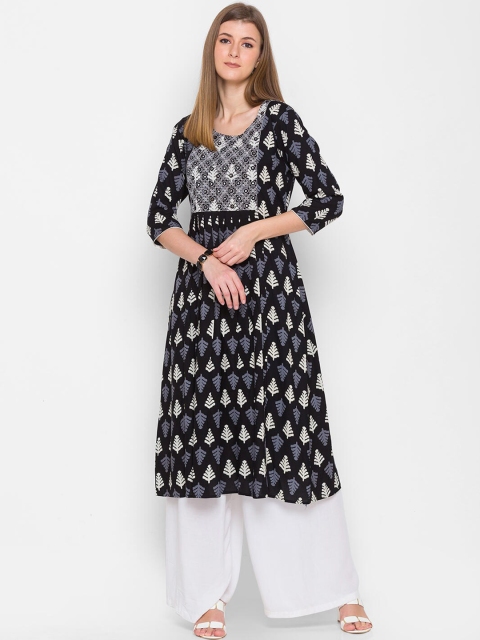 

ZOLA Women Black Cotton Printed A-Line Kurta