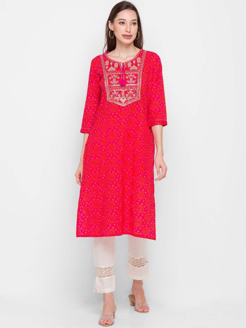 

ZOLA Women Pink & Orange Bandhani Straight Kurta