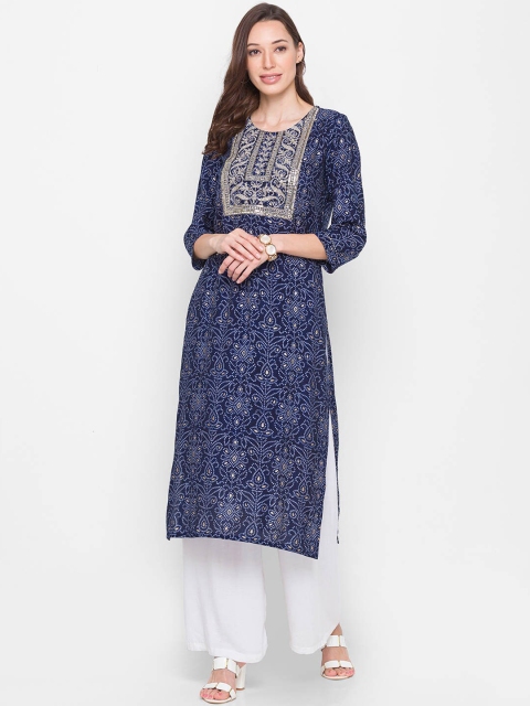 

ZOLA Women Navy Blue Bandhani Printed Straight Kurta