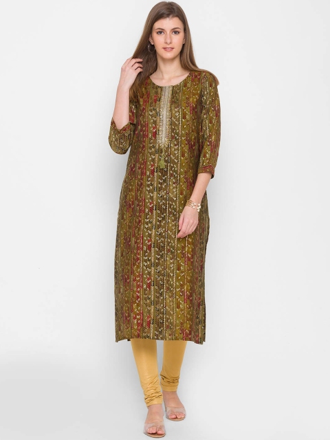

ZOLA Women Green Embroidered Anarkali Kurta