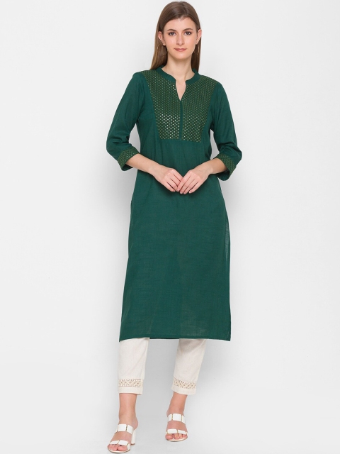 

ZOLA Women Green & Gold-Toned Yoke Design Straight Kurta