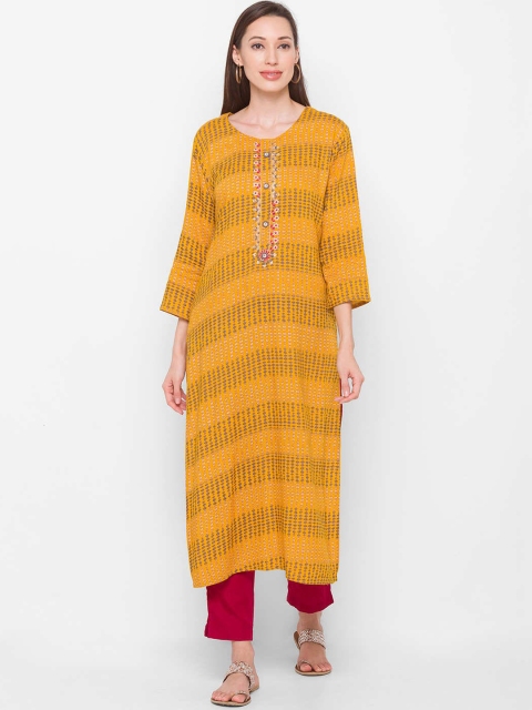 

ZOLA Women Mustard Yellow Geometric Printed Straight Kurta