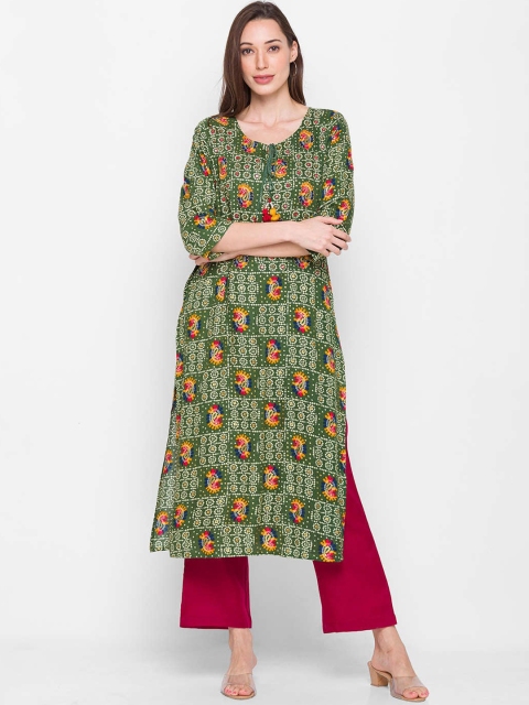 

ZOLA Woman Green Bandhani Printed Keyhole Neck Kurta