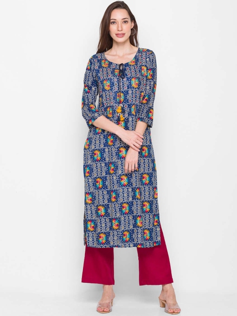 

ZOLA Women Navy Blue Ethnic Motifs Printed Straight Kurta