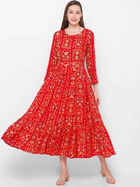 

ZOLA Women Red Ethnic Motifs Printed Flared Sleeves Anarkali Kurta