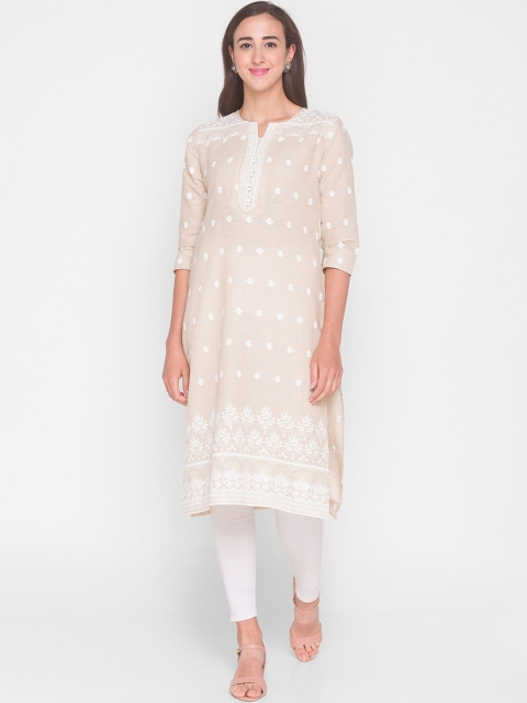

ZOLA Women Beige Ethnic Motifs Embroidered Cotton Kurta